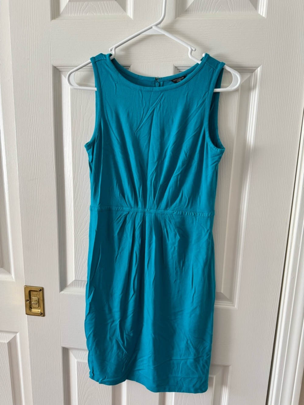 Ann Taylor Cocktail Midi Dress Sheath Crew Neck Sleeveless Teal Solid Dresses 0P